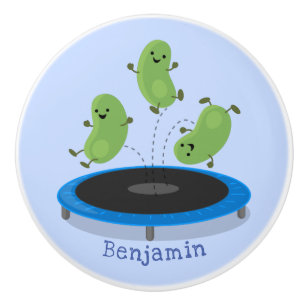 Cute funny green beans on trampoline cartoon ceramic knob