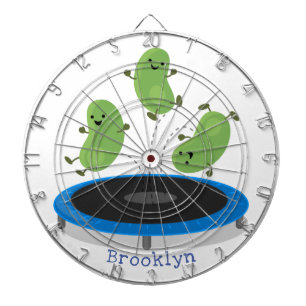 Cute funny green beans on trampoline cartoon dartboard