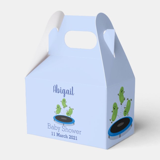 Cute funny green beans on trampoline cartoon favor box (Front Side)