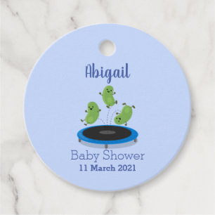 Cute funny green beans on trampoline cartoon favour tags