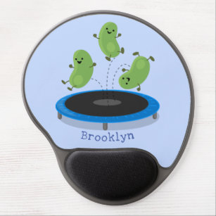 Cute funny green beans on trampoline cartoon gel mouse pad