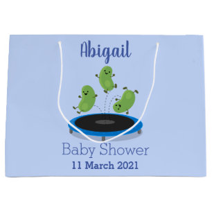 Cute funny green beans on trampoline cartoon large gift bag