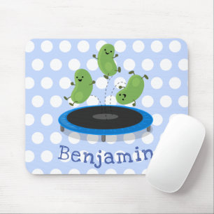 Cute funny green beans on trampoline cartoon mouse pad
