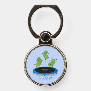 Cute funny green beans on trampoline cartoon phone ring stand