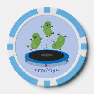 Cute funny green beans on trampoline cartoon poker chips