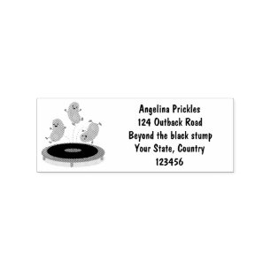 Cute funny green beans on trampoline cartoon rubber stamp