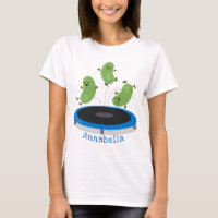 Cute funny green beans on trampoline cartoon