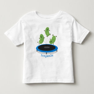 Cute funny green beans on trampoline cartoon toddler t-shirt
