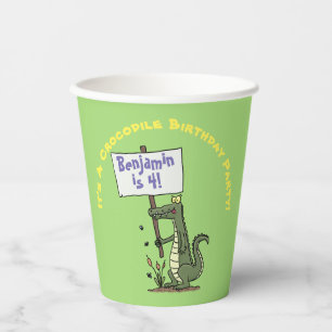 Cute, funny green crocodile humour cartoon paper cups