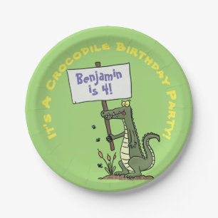 Cute, funny green crocodile humour cartoon paper plate