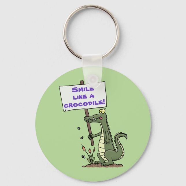 Cute, funny green crocodile humour smile cartoon keychain (Front)