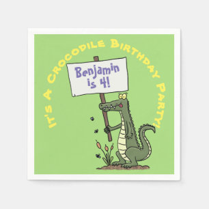 Cute, funny green crocodile smiling humour cartoon napkin
