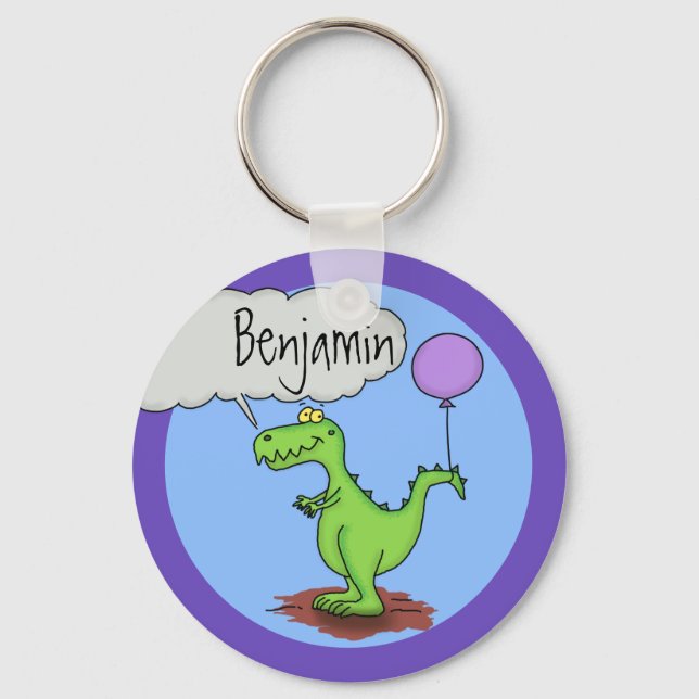 Cute, funny green dragon humour cartoon keychain (Front)