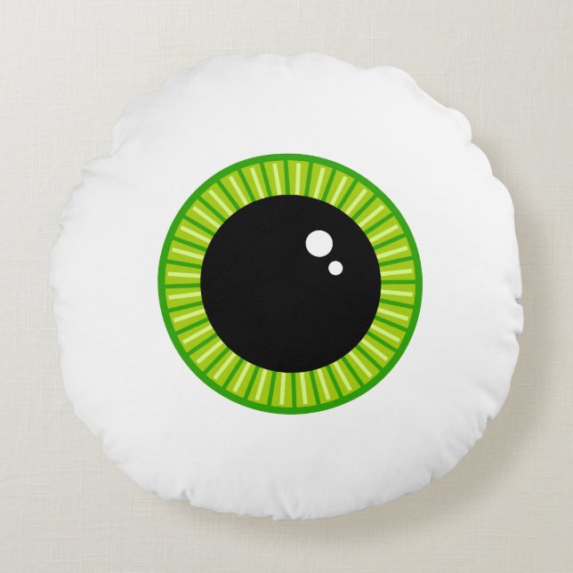 Cute Funny Green Eyeball Round Pillow (Front)