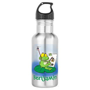 Cute funny green frog cartoon illustration 532 ml water bottle