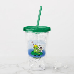 Cute funny green frog cartoon illustration acrylic tumbler