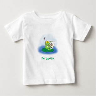 Cute funny green frog cartoon illustration baby T-Shirt