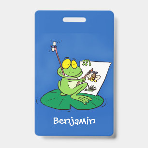Cute funny green frog cartoon illustration badge