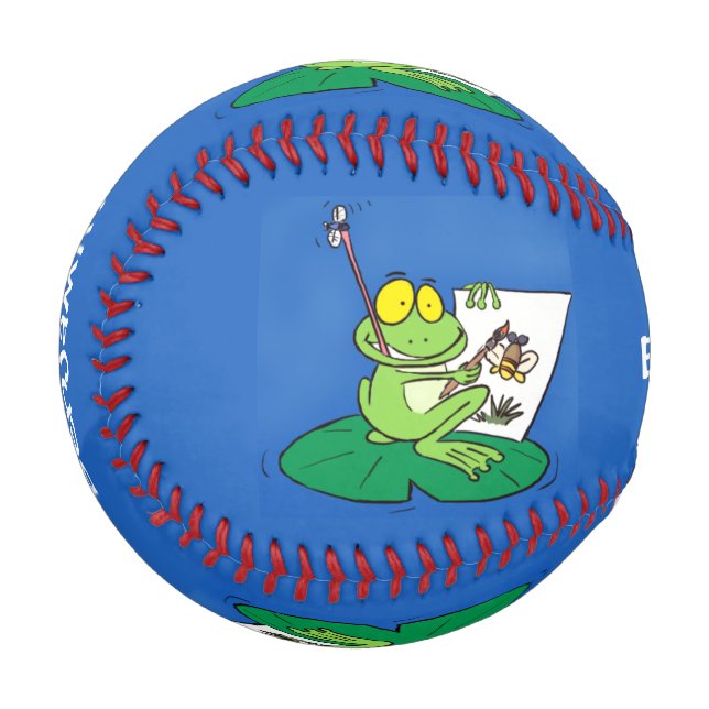 Cute funny green frog cartoon illustration baseball (Front Left)