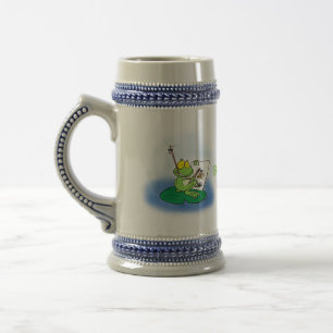 Cute funny green frog cartoon illustration beer stein