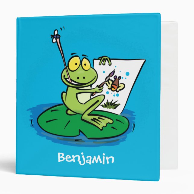 Cute funny green frog cartoon illustration  binder (Front/Inside)
