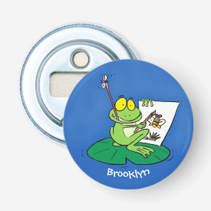 Cute funny green frog cartoon illustration bottle opener