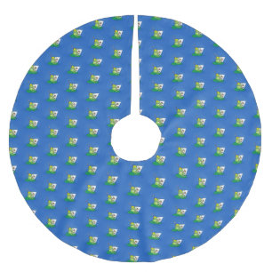 Cute funny green frog cartoon illustration brushed polyester tree skirt