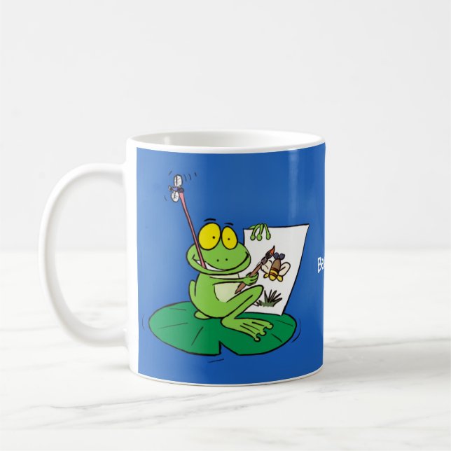 Cute funny green frog cartoon illustration coffee mug (Left)