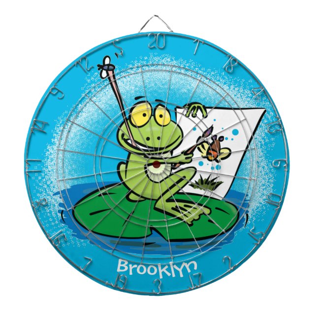 Cute funny green frog cartoon illustration dartboard (Front)