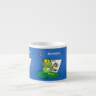 Cute funny green frog cartoon illustration espresso cup