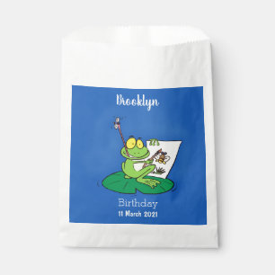 Cute funny green frog cartoon illustration favour bag