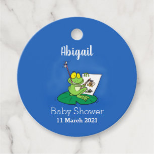 Cute funny green frog cartoon illustration  favour tags
