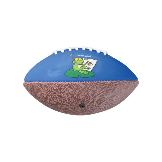 Cute funny green frog cartoon illustration football (Rotated 270)
