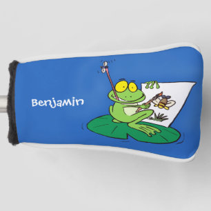 Cute funny green frog cartoon illustration golf head cover