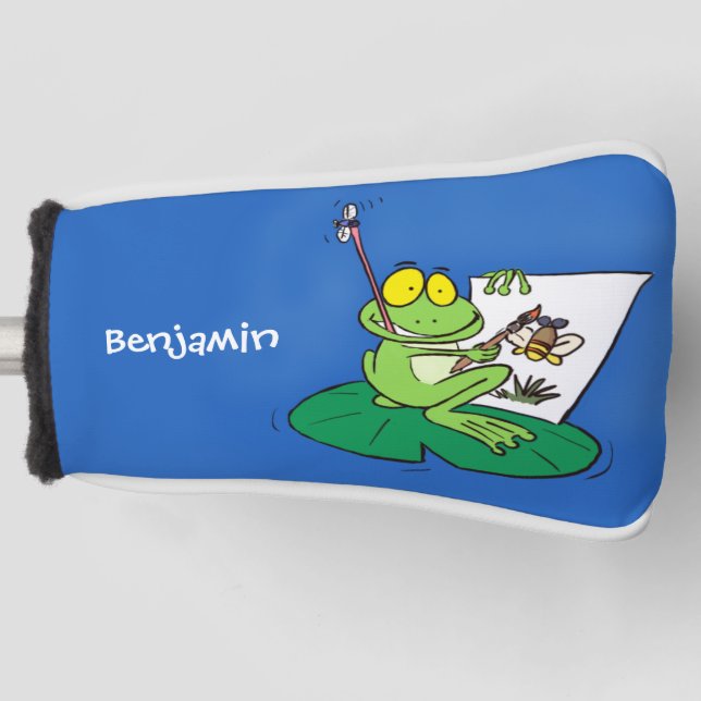 Cute funny green frog cartoon illustration golf head cover (Front)