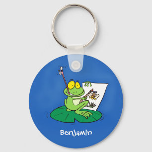 Cute funny green frog cartoon illustration keychain