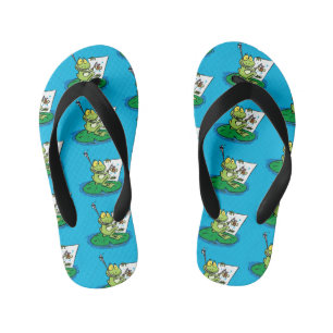 Cute funny green frog cartoon illustration kid's flip flops