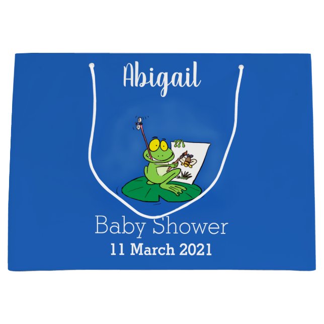 Cute funny green frog cartoon illustration large gift bag (Front)