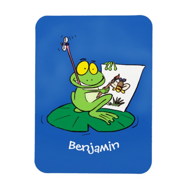 Cute funny green frog cartoon illustration magnet (Vertical)