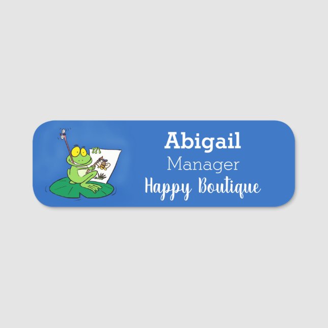 Cute funny green frog cartoon illustration  name tag (Front)