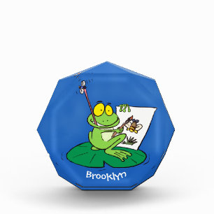 Cute funny green frog cartoon illustration photo block