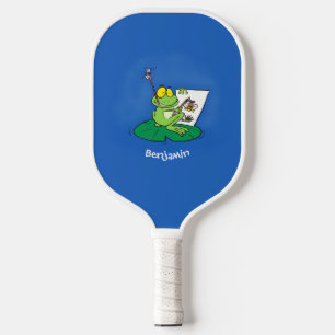 Cute funny green frog cartoon illustration pickleball paddle