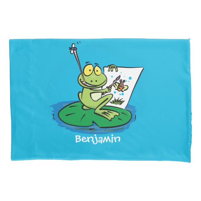 Cute funny green frog cartoon illustration  pillowcase (Front)
