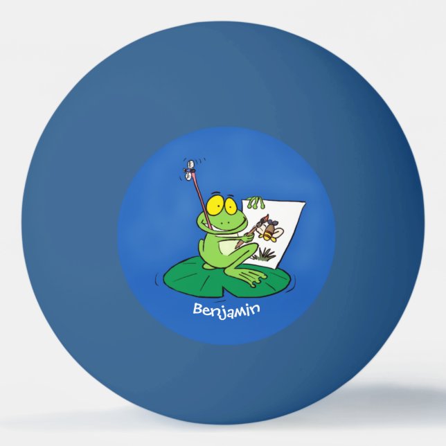 Cute funny green frog cartoon illustration ping pong ball (Front)