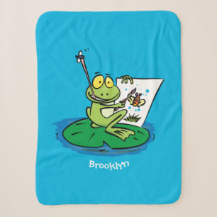 Cute funny green frog cartoon illustration  sherpa blanket