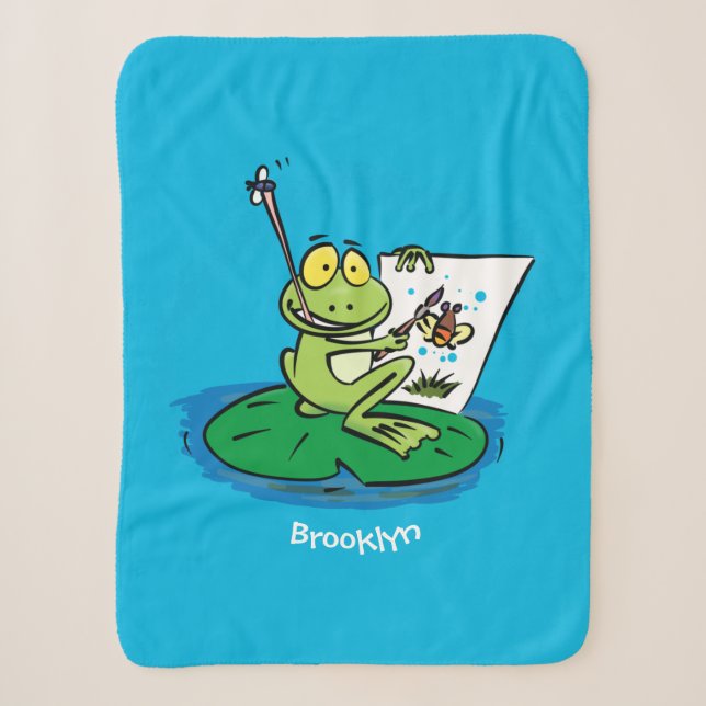 Cute funny green frog cartoon illustration  sherpa blanket (Front)