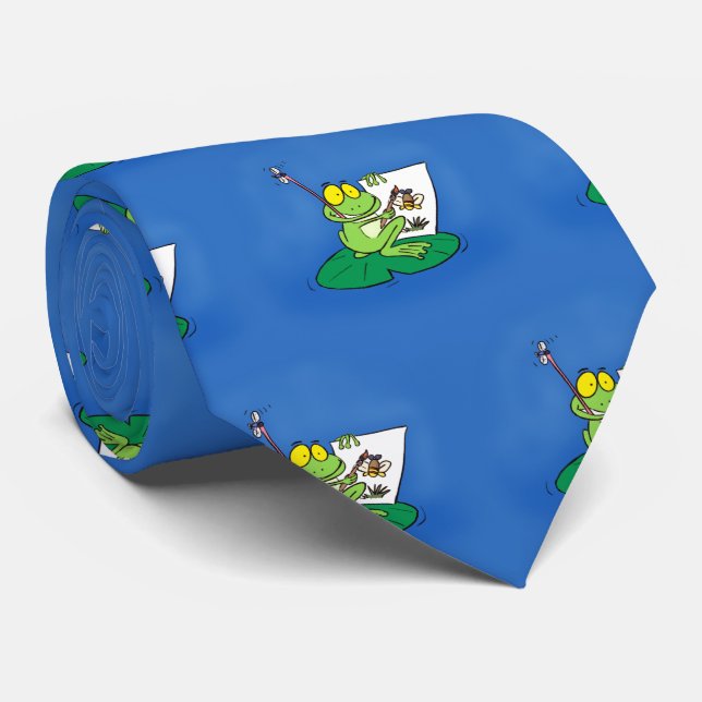 Cute funny green frog cartoon illustration tie (Rolled)