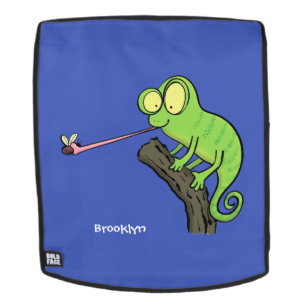 Cute funny green happy chameleon lizard cartoon backpack