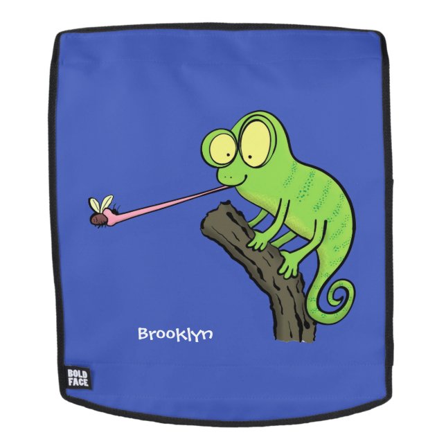 Cute funny green happy chameleon lizard cartoon backpack (Removable Face)