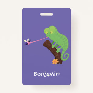 Cute funny green happy chameleon lizard cartoon badge